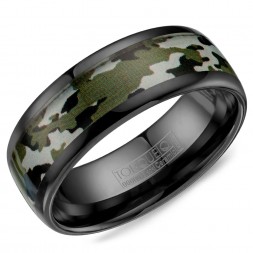 A Black Ceramic Torque Band With A Camo Pattern Inlay.