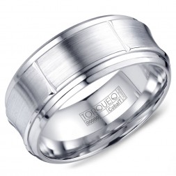 A White Cobalt Torque Band With A Brushed Center And Line Detailing.