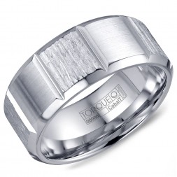 A White Cobalt Torque Band With A Textured Center And Carved Details.