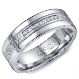 A White Cobalt Torque Band With A Hammered Center And A Row Of Nine Diamonds.