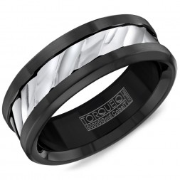 A Black Cobalt Torque Band With A White Gold Inlay And Line Detailing.