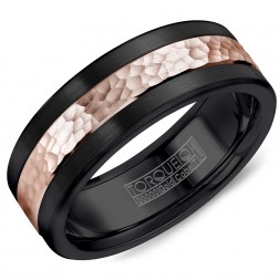 A Black Cobalt Torque Band With A Hammered Rose Gold Inlay.