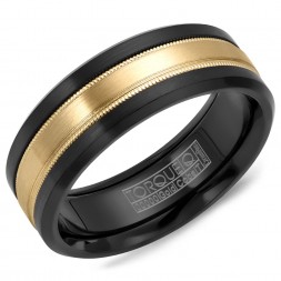 A Black Cobalt Torque Band With A Yellow Gold Inlay And Milgrain Detailing.