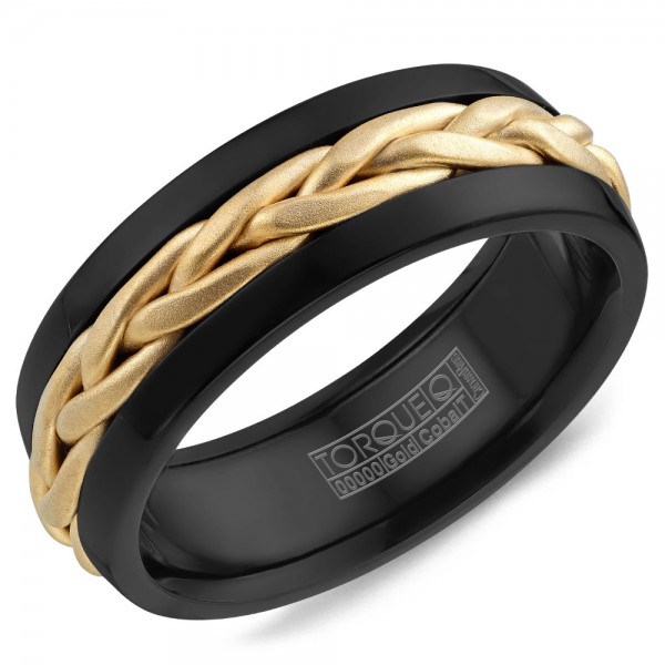 A Black Cobalt Torque Band With A Braided Yellow Gold Center.