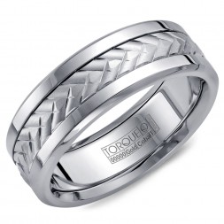 A Torque Ring In White Cobalt With A Carved White Gold Center.