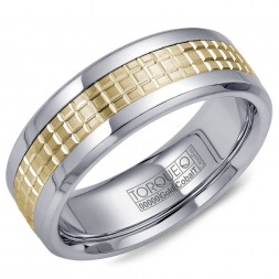 A Torque Ring In White Cobalt With A Carved Yellow Gold Center.
