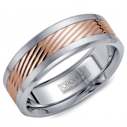 A Torque Ring In White Cobalt With A Carved Rose Gold Inlay.