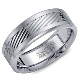 A Torque Ring In White Cobalt With A Carved White Gold Inlay.