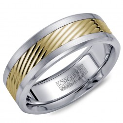 A Torque Ring In White Cobalt With A Carved Yellow Gold Inlay.