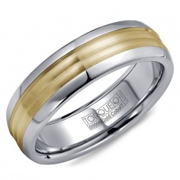 A Torque Ring In White Cobalt With A Yellow Gold Center.