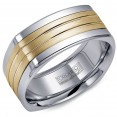 A Torque Ring In White Cobalt With A Yellow Gold Center And Polished Line Detailing.