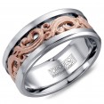 A Torque Ring In White Cobalt With A Carved Rose Gold Center.