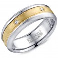 A Torque Ring In White Cobalt With A Yellow Gold Inlay And Six Diamonds.