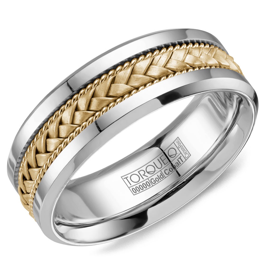 A Torque Ring In White Cobalt With A Braided Yellow Gold Inlay.