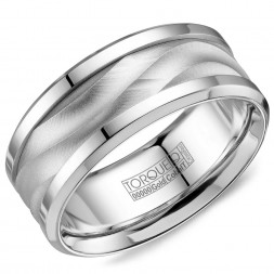 A Torque Ring In White Cobalt With A White Gold Wave Pattern Inlay.