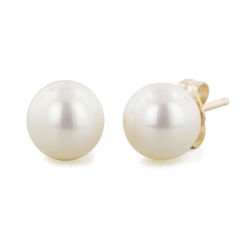 14K 7+MM White Freshwater Cultured Pearl Earrings