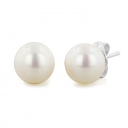 Sterling Silver 7-7.5MM White Near-Round Freshwater Cultured Pearl Stud Earring