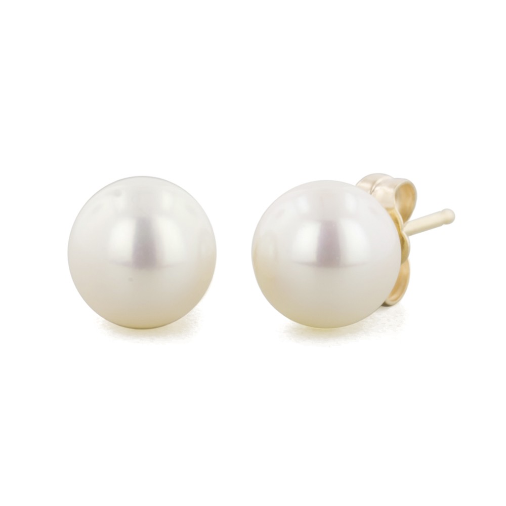 14K 8+MM White Freshwater Cultured Pearl Earrings