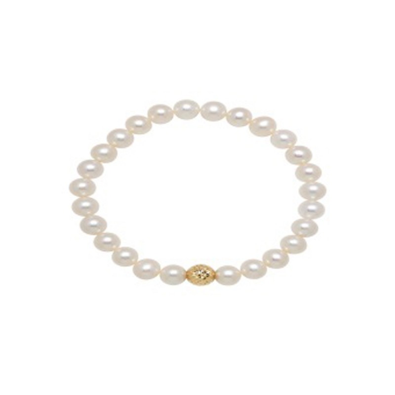 14KY Stretch Bracelet with 7-9mm Freshwater Cultured Pearl with Center Gold Bead
