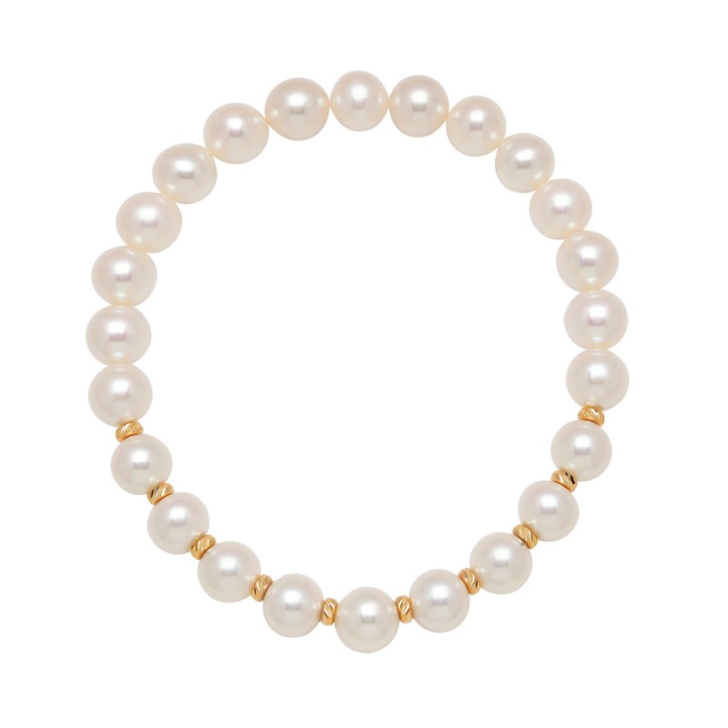 14KY Stretch Bracelet with 7-7.5mm Freshwater Cultured Pearl with Alternate Gold Beads