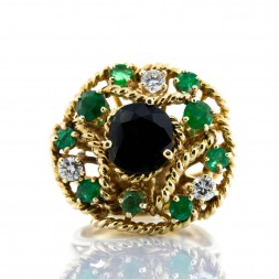 Blue Green Tourmaline, Emerald and Diamond Ring(1.90ctw)