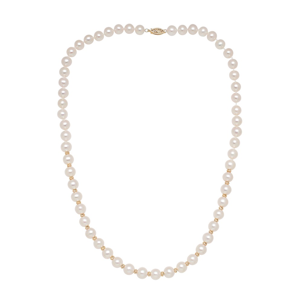 14KY 7-7.5 White Freshwater Cultured Pearls with 3mm Round Gold Beads on 18