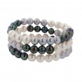 Set of Three 8-9MM Black, White and Gray Ringed Freshwater Cultured Pearl Stretch Bracelets