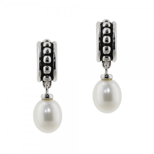 Sterling Silver 8-8.5MM White Freshwater Cultured Pearl Pallini Earrings
