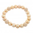 Sterling Silver 9-10mm Champagne Round Ringed Freshwater Cultured Pearl and 10mm Pave Crystal Bead 7.25