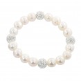 Sterling Silver 9-10mm White Round Ringed Freshwater Cultured Pearl and 10mm Pave Crystal Bead 7.25