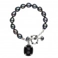 Sterling Silver Crystal and Hematite Doublet with Black Spinel and Black Oval and Button FWCP Toggle Bracelet, 7.5