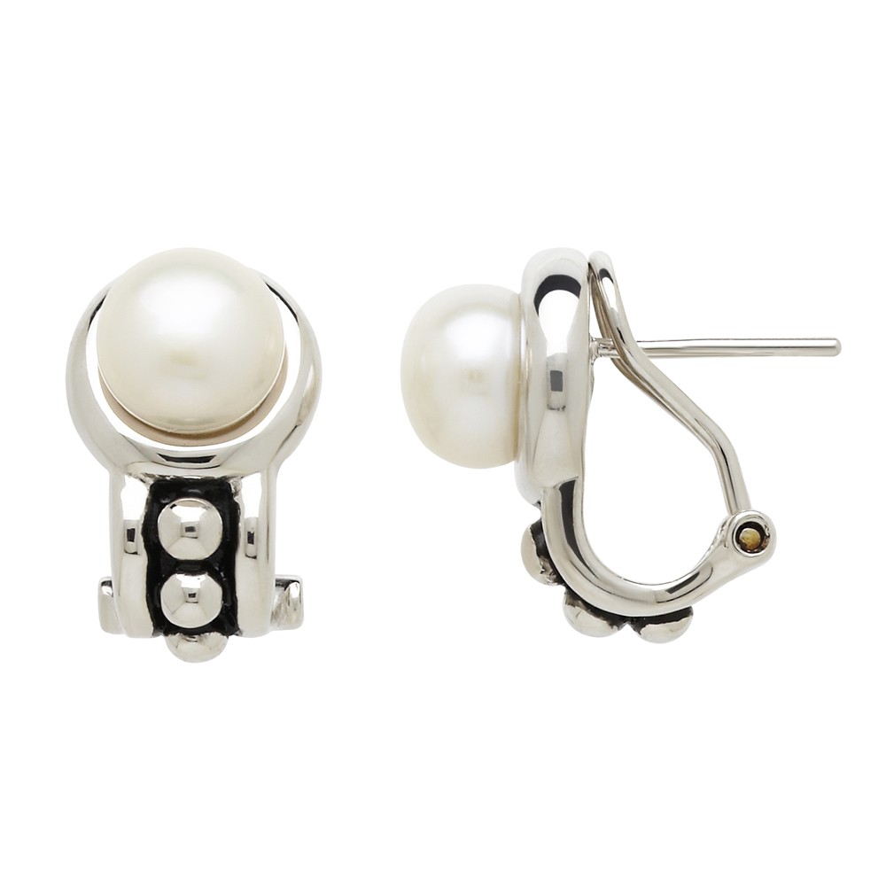 Sterling Silver 7.5-8MM White Freshwater Cultured Pearl Pallini Earrings
