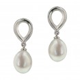 Sterling Silver 10-11MM White Baroque Freshwater Cultured Pearl Drop Earrings
