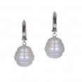 Sterling Silver 11-12MM  White Ringed Freshwater Cultured Pearl Dangle Earrings