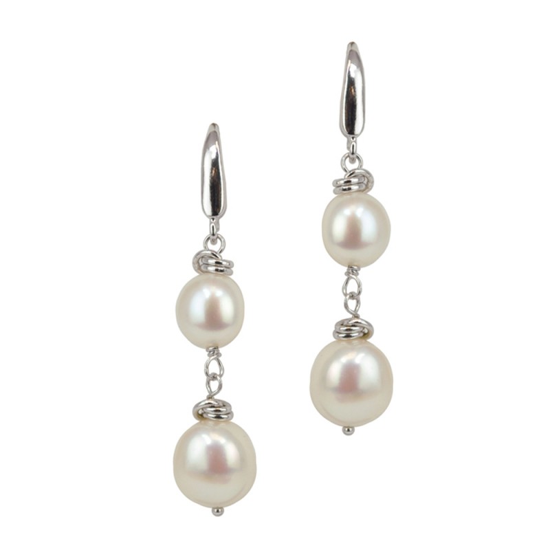 Sterling Silver 8-10MM White Baroque Dangle Earrings