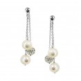 Sterling Silver 8-9mm Round Ringed White Fresh Water Cultured Pearl and Pave Crystal Bead Back Drop Earring
