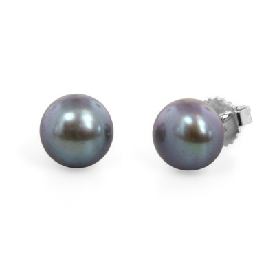 9.5mm Sterling Silver Freshwater Black Pearl stud earrings 