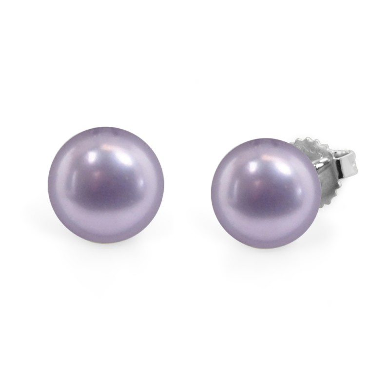 Freshwater Cultured Pearl Stud Earring Sterling Silver 9-9.5mm Violet Button