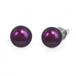 Freshwater Cultured Pearl Stud Earring Sterling Silver 9-9.5mm Grape Button