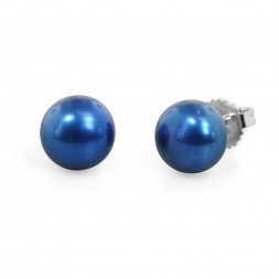Freshwater Cultured Pearl Stud Earring Sterling Silver 9-9.5mm Indigo Button