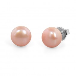 Freshwater Cultured Pearl Stud Earring Sterling Silver 9-9.5mm Rose Button