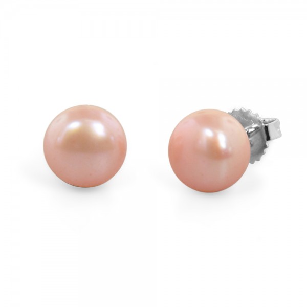 Freshwater Cultured Pearl Stud Earring Sterling Silver 9-9.5mm Rose Button