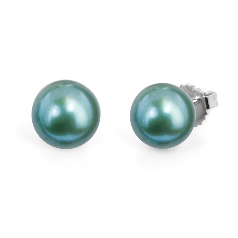 Freshwater Cultured Pearl Stud Earring Sterling Silver 9-9.5mm Sea Green Button