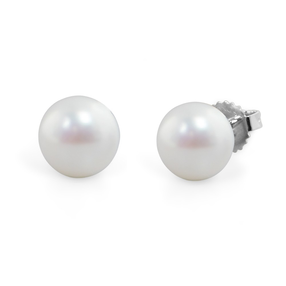 Freshwater Cultured Pearl Stud Earring Sterling Silver 9-9.5mm White Button