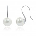 Sterling Silver 10-10.5mm White Button Freshwater Cultured Pearl Dangle Earrings