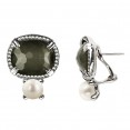Sterling Silver Pyrite Doublet, Wht Topaz and Button FWCP Clipback Earrings