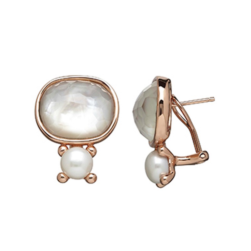 Bronze 7-7.5MM Button Freshwater Cultured Pearl White Mother of Pearl Doublet Earrings