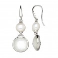 Sterling Silver 9-10mm Button Freshwater Cultured Pearl White Mother of Pearl Crystal Doublet Earrings