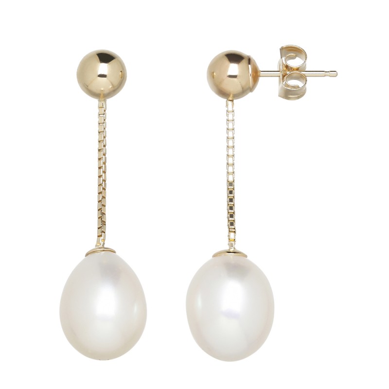 14kyg 8-9mm Oval Freshwater Cultured Pearl Dangle Earrings