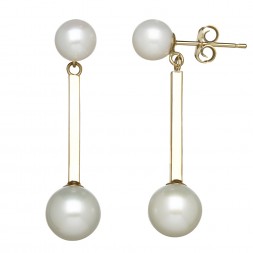 14kyg 5.5-8.5mm Round Freshwater Cultured Pearl and Bar Dangle Earring